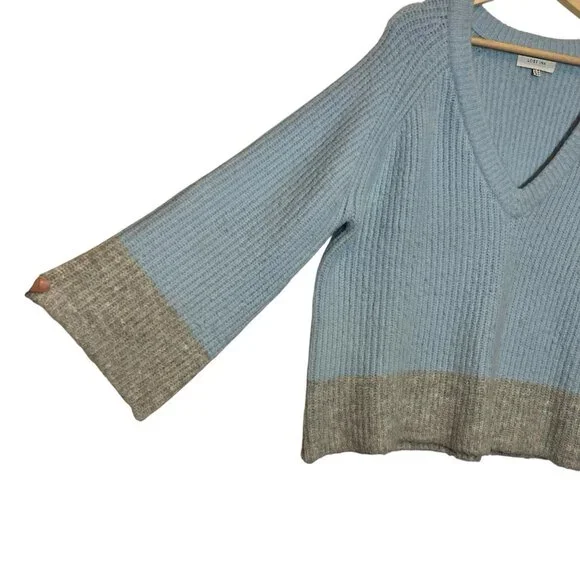 Anthropologie LOST INK Women Sweater Size 6 Oversized Light Blue Gray V Neck - Picture 7 of 13